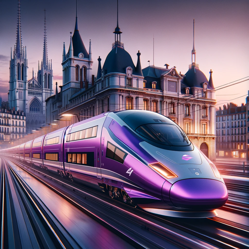 artist impression of a purple euroduplex double decker train